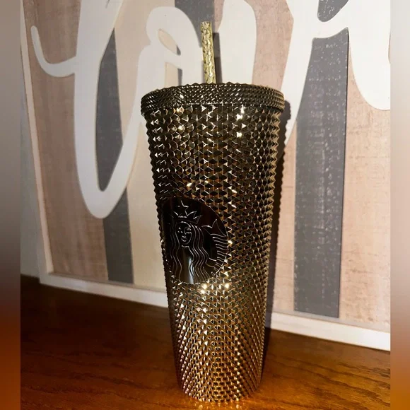 NEW Starbucks Gold Metallic Bling Studded Tumbler - Picture 1 of 3